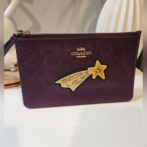 Coach Sequin Star Leather Wristlet *Metallic Rasberry* EUC